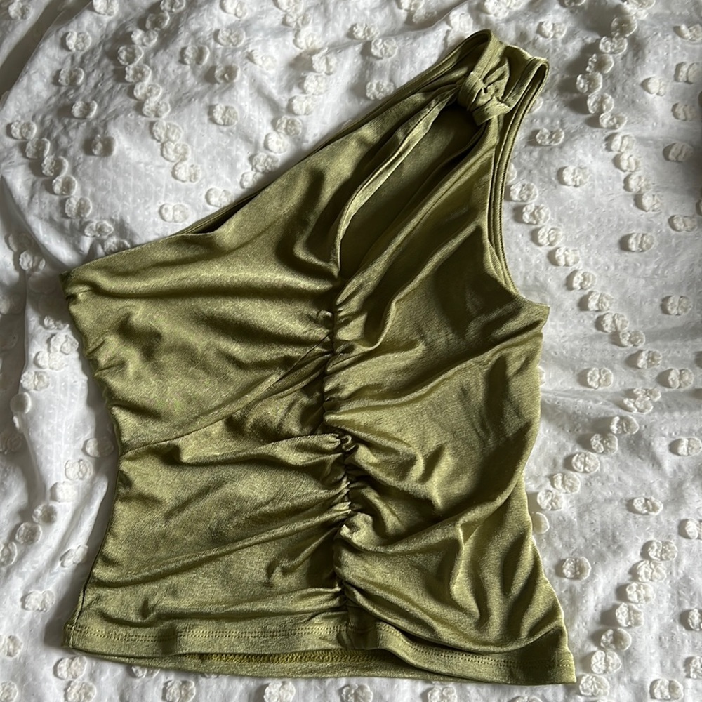 Anthropologie Green Slinky One Shoulder Top